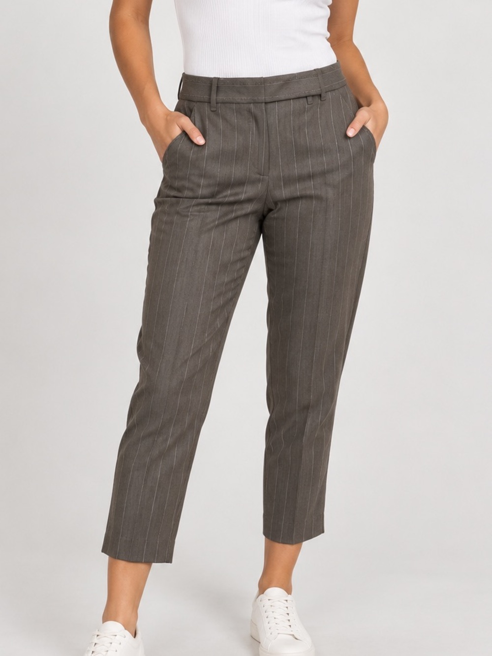 Max Studio Brown Pinstripe Cropped Trousers